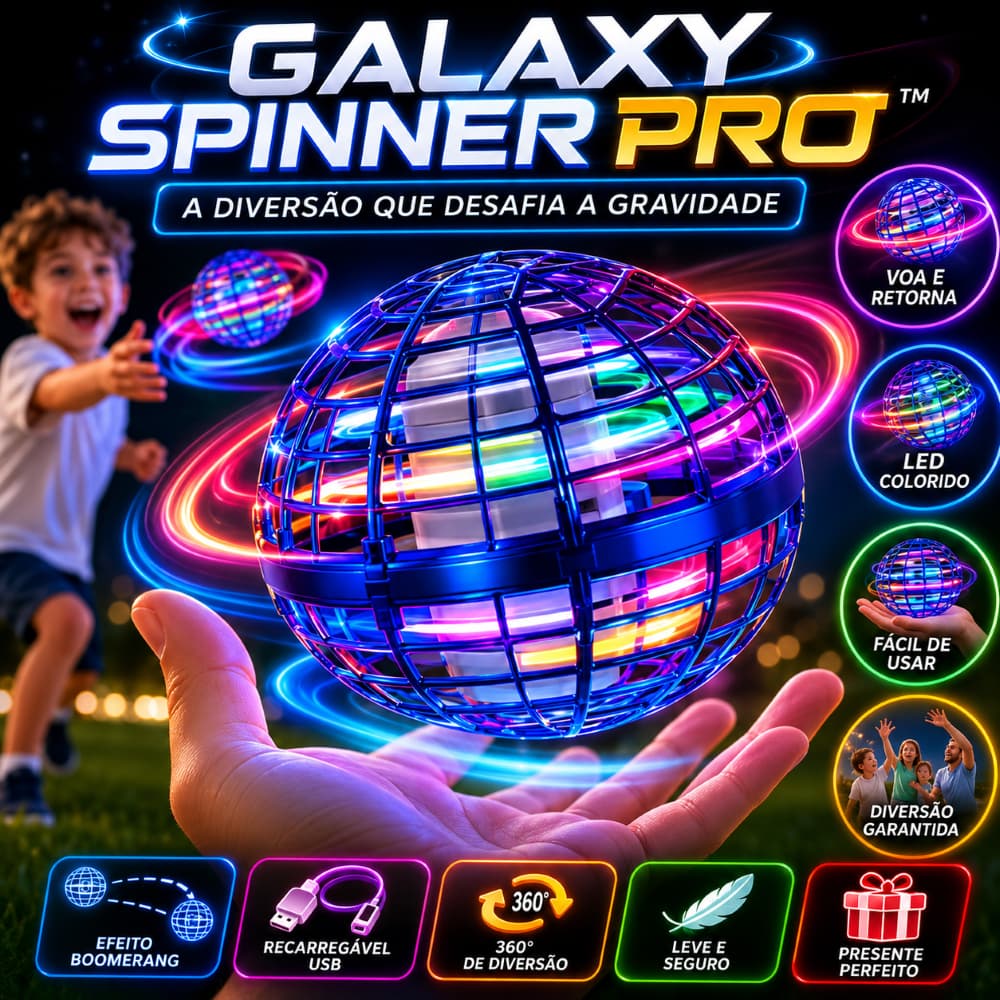Bola Spinner Voadora Flutuante Boomerang com LED e Controle (Cores Sortidas) Recarregável