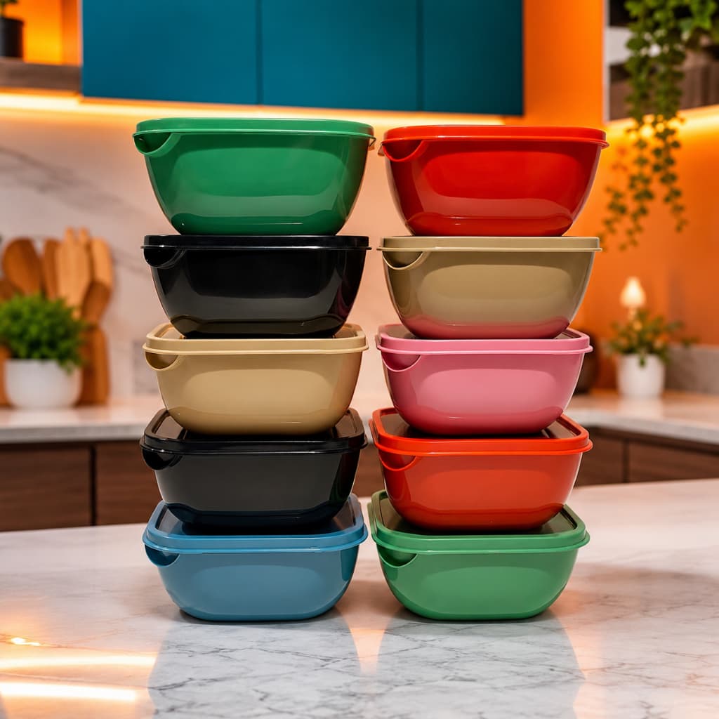Kit Potes Quadrados 1 Litro Plástico Resistente Colors Organização de Alimentos