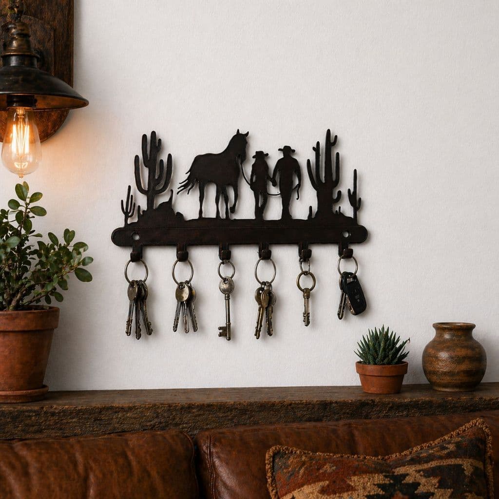 Porta Chaves Parede Country Cowboy Decorativo Organizador de Chaves Rústico Casa Fazenda Gancho já com fita dupla face