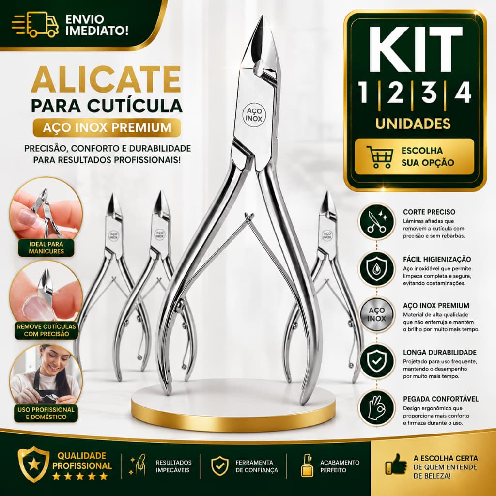 Alicate de Cutícula 1/2/3/4 Profissional Aço Inox Inoxidável Corte Preciso Esterilizável Alta Durabilidade Manicure