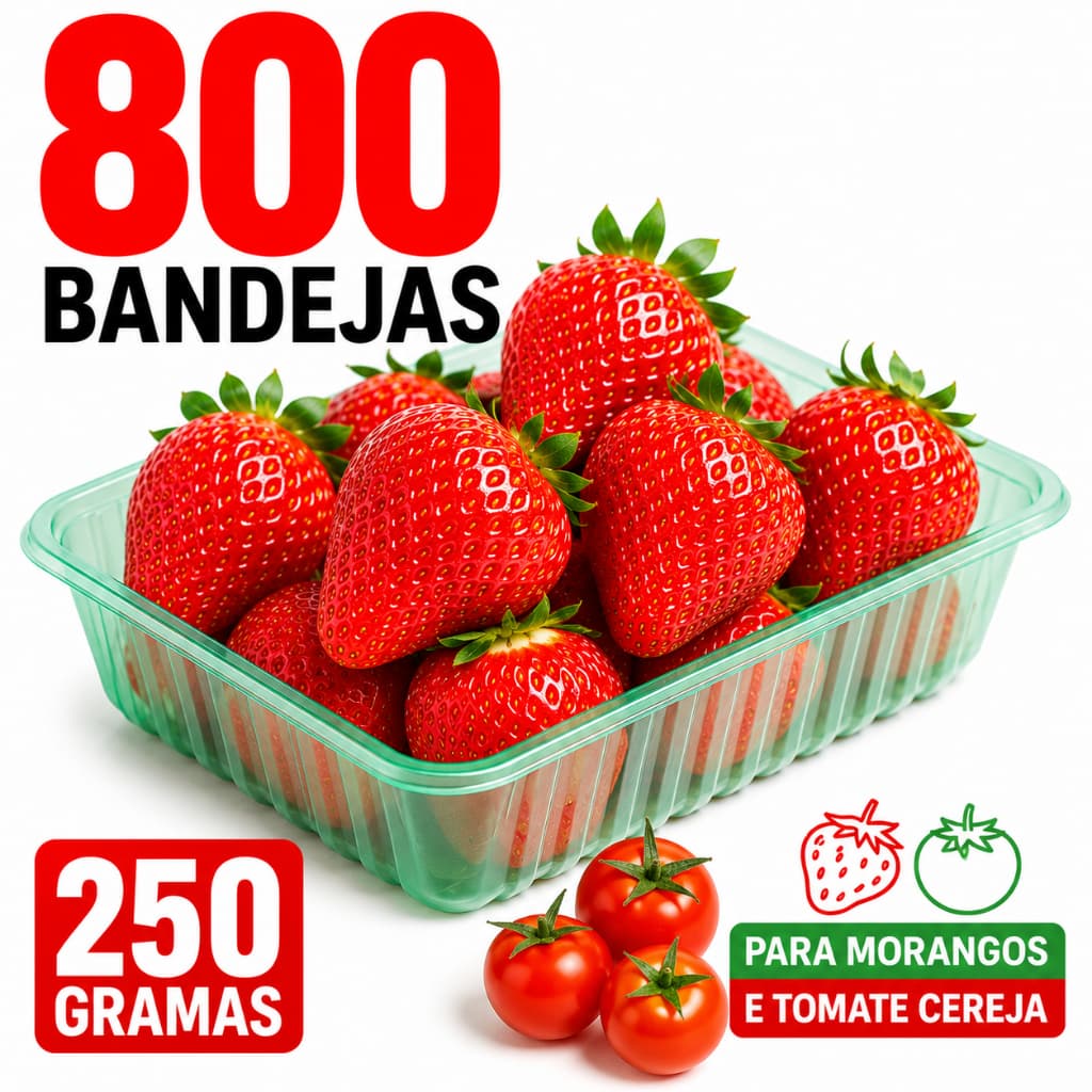 800 Bandeja Cumbuca Plástica Embalar Morangos Tomate Cereja 250 Gramas Promoção (P00) Verde