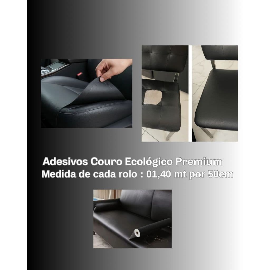 Auto Adesivo de Couro Ecológico Cor Preto Rolos 140 x 50 Cm Impermeável  Resistente  Fácil Aplicação