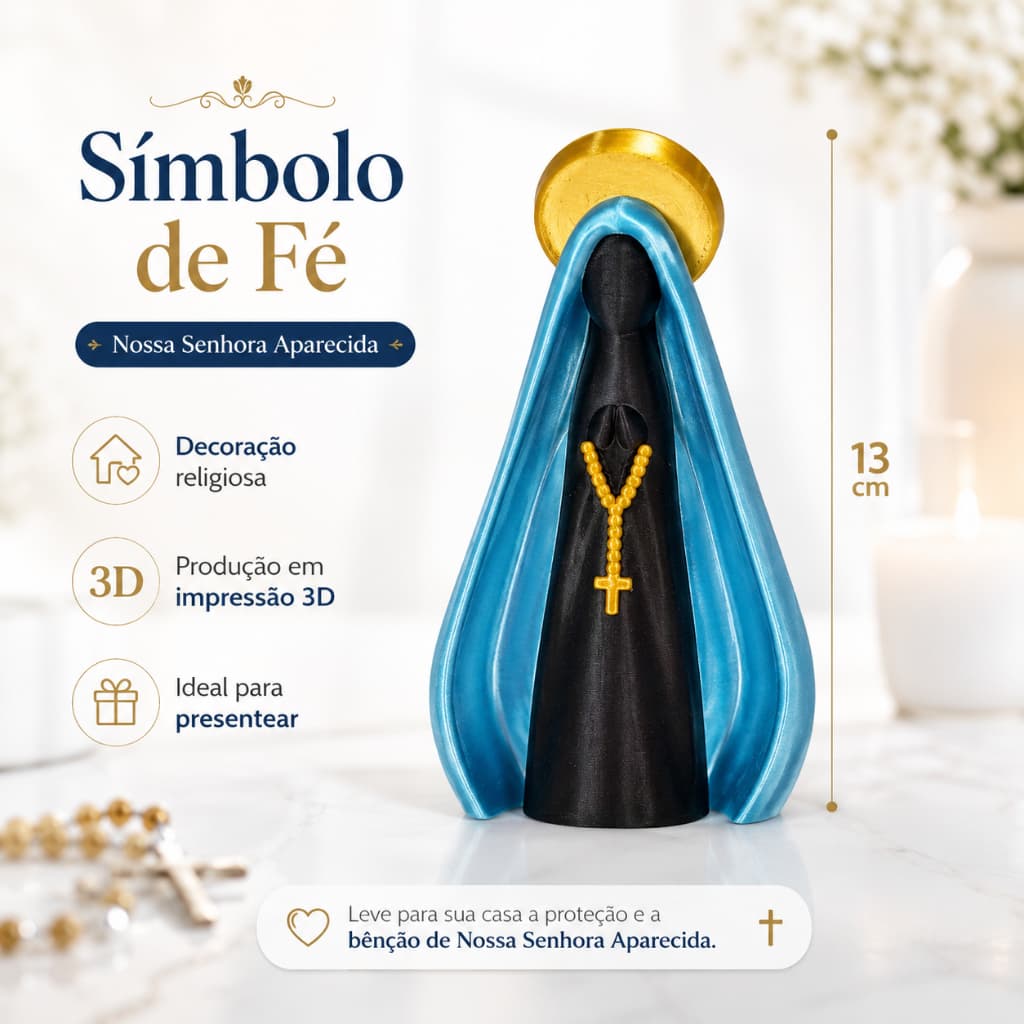 Imagem Nossa Senhora Aparecida Azul e Dourada 13cm Decoração Católica para Altar - Presente