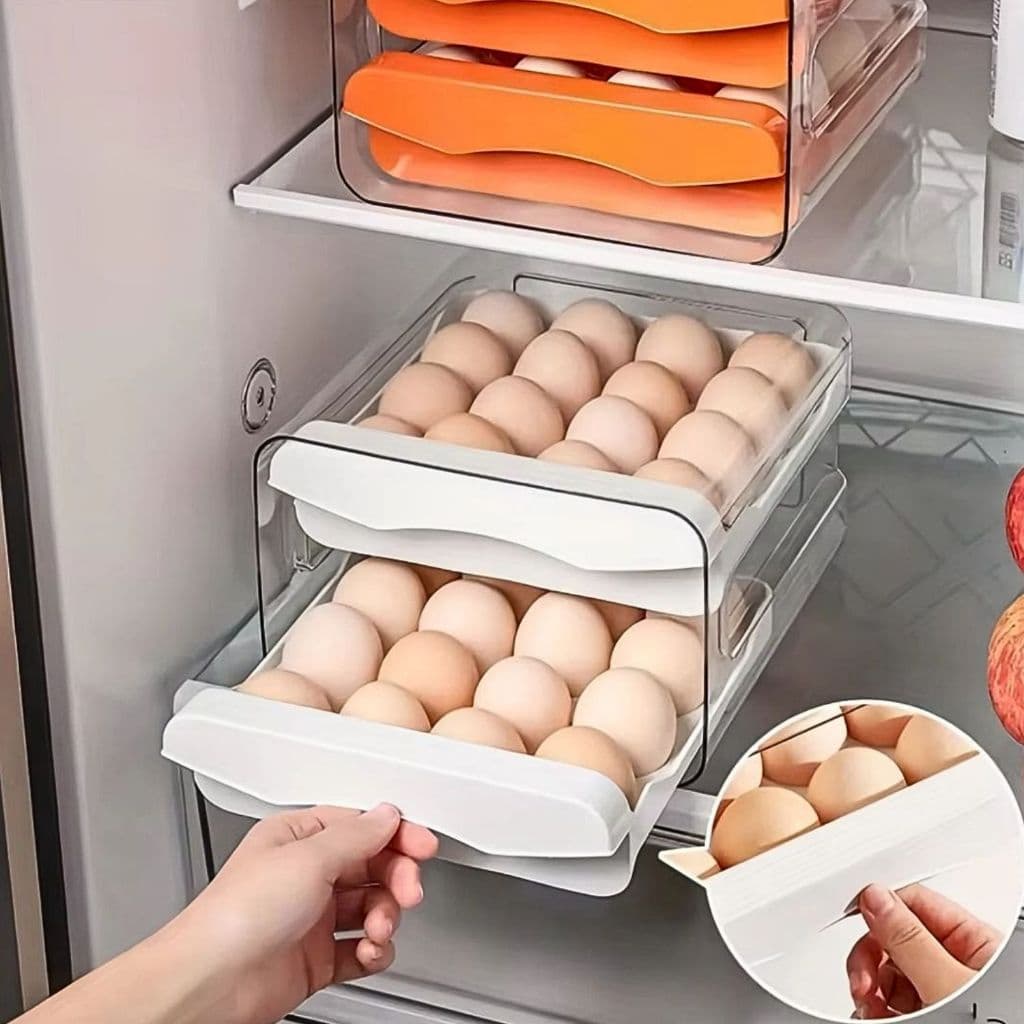 Gaveteiro Duplo Em Plástico Tipo Porta 32 Ovos Para Cozinha Geladeira
