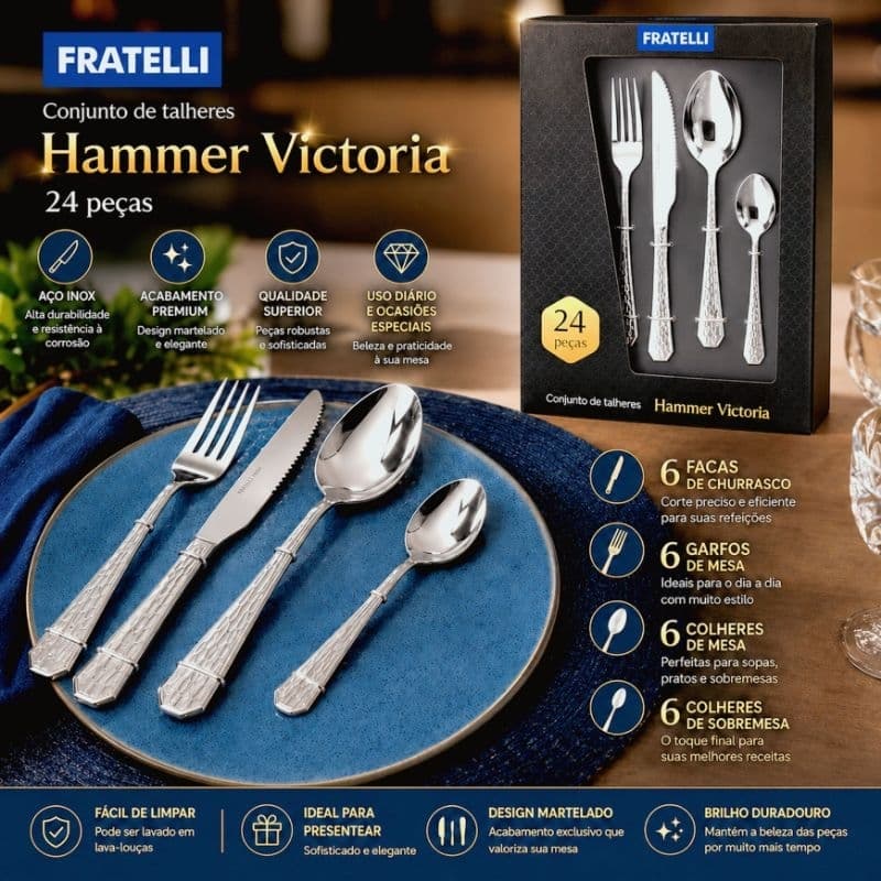 Conjunto de Talheres Fratelli com 16 Ou 24 Peças em Inox