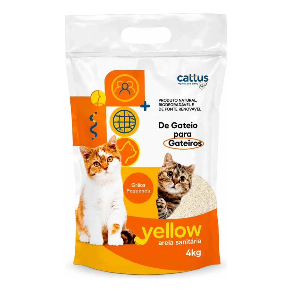 Areia Sanitaria Para Gatos Mandioca E Yucca 4kg Natural Biodegradavel Descarte No Vaso Torrao Firme Sem Poeira yellow