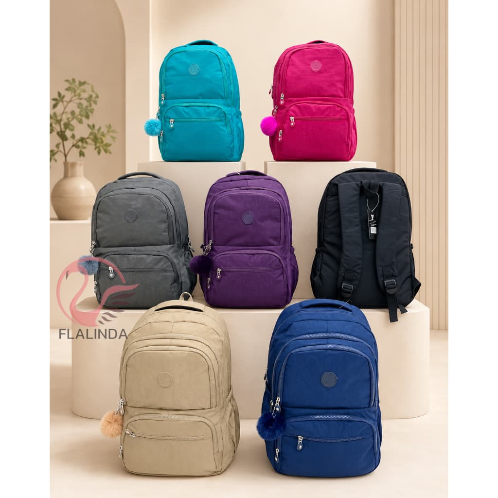 Mochila Feminina Masculina Grande Escolar Nylon Impermeável Casual Faculdade Alça Acolchoada Vários Bolsos | Ref.Y8208