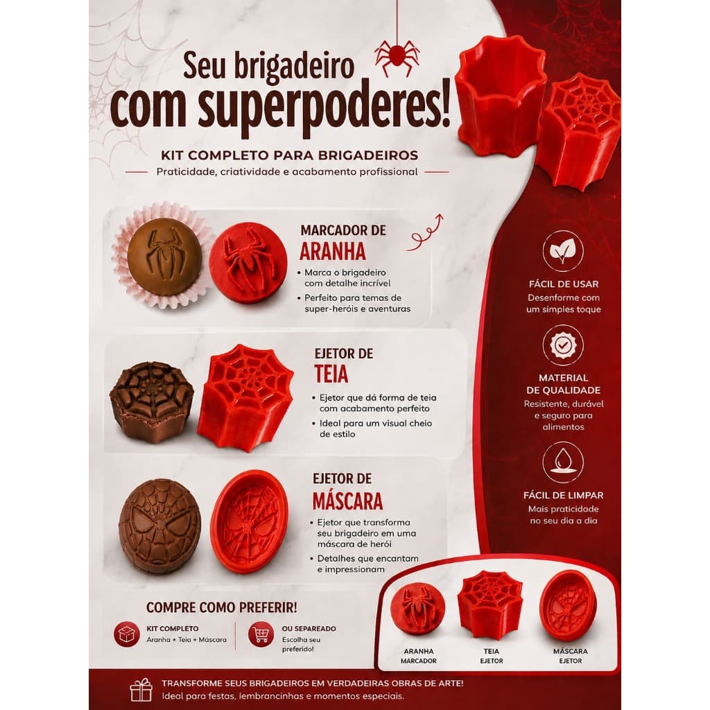 Marcador Ejetor Brigadeiro Homem-Aranha | Carimbo Decorativo para Doces e Festas