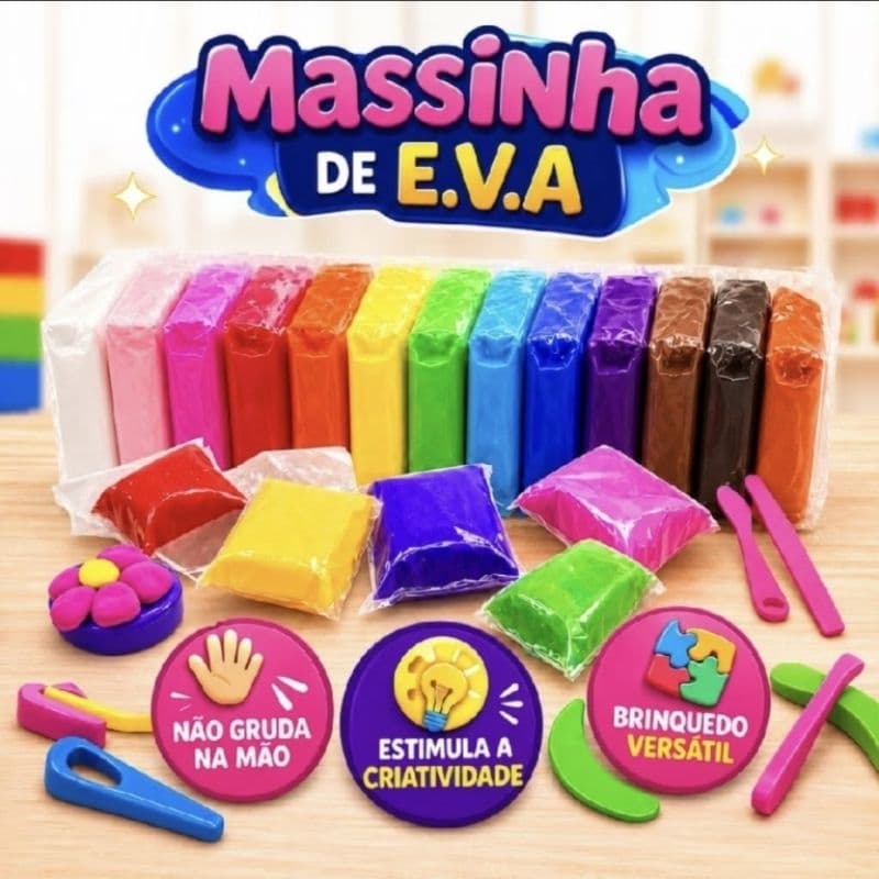 24 Massinha Argila Pula Pula de E.V.A Super Leve Incluso 3 Ferramentas Brinquedos Educativos