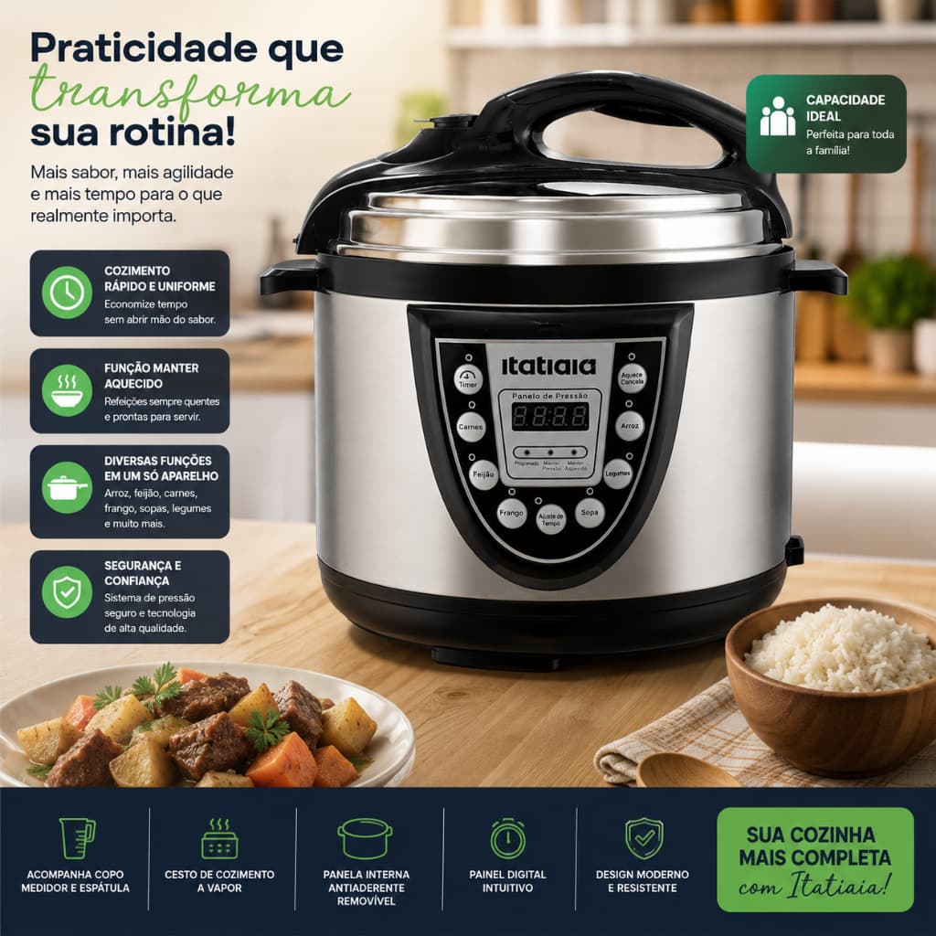 Panela de Pressão Digital 5L 220V – Mais Sabor e Praticidade