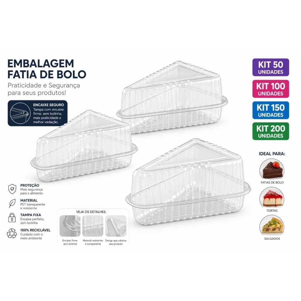 50-200 Embalagem Para Fatia Bolo Torta Temaki Triangular Blister Descartável Articulada
