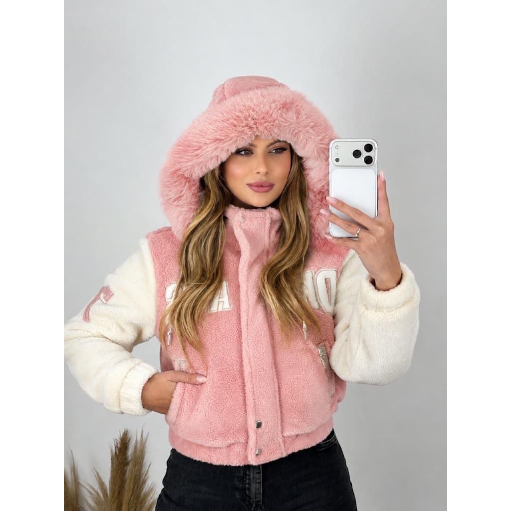 JQ DREAMS Jaqueta Dreams Teddy Premium com Capuz Removivel Peluciada Feminina Quentinha Inverno Importada