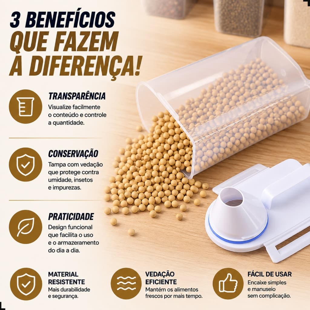 Dispenser Para Ração 2,5L Com Tampa Medidora Pote Hermético