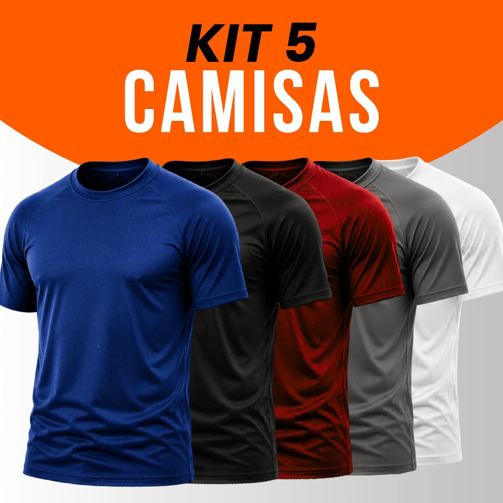 Kit 5 Camisetas Masculinas Dry Fit Academia Treino Corrida Fitness Esportiva Confortável Casual Lisa