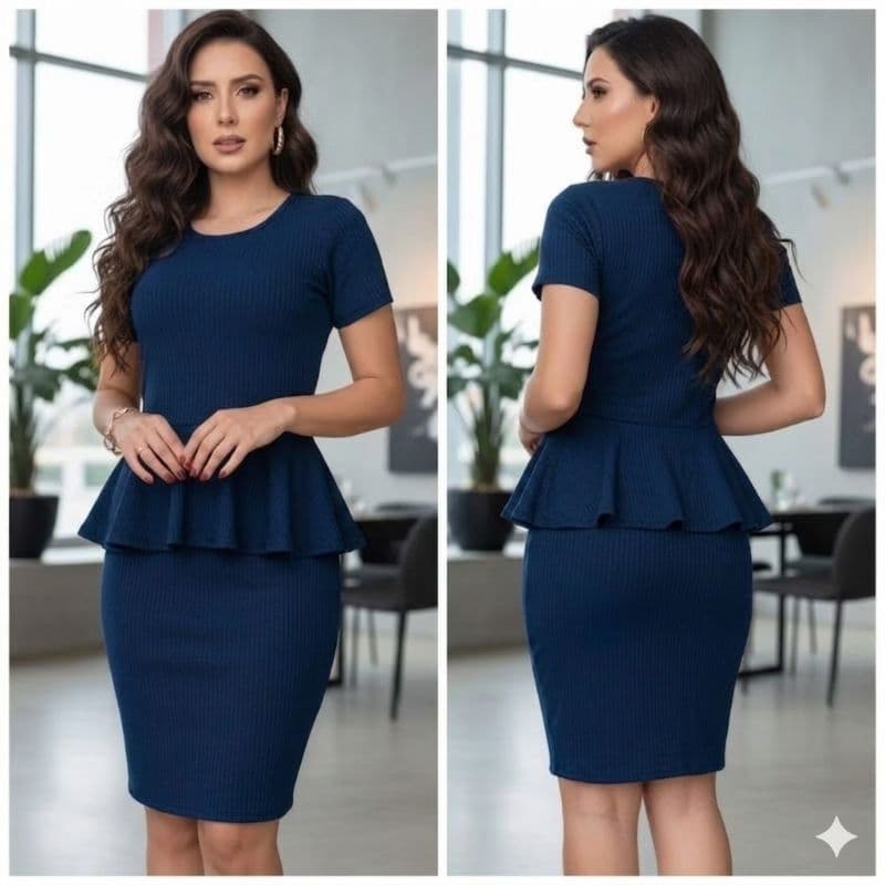 Vestido evangélico babado peplum midi promoção