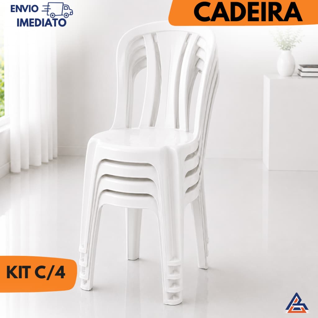 Kit 4 Cadeiras Plásticas Bistrô Branco Reforçadas – Super Resistente