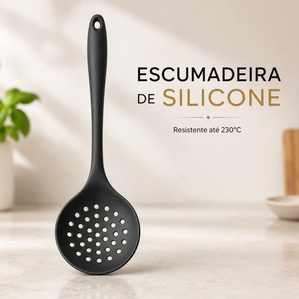 Escumadeira Silicone Premium 30cm Antiaderente Não Risca Panela Resiste 230°C BPA Free Cozinha