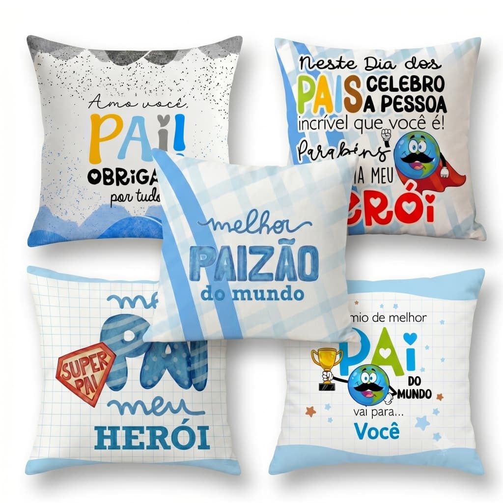 5 Almofadas Dia dos Pais 20x20 - Kit Almofada Decorativa Dia dos Pais - Almofada para cesta Dia dos Pais - ENVIO RÁPIDO