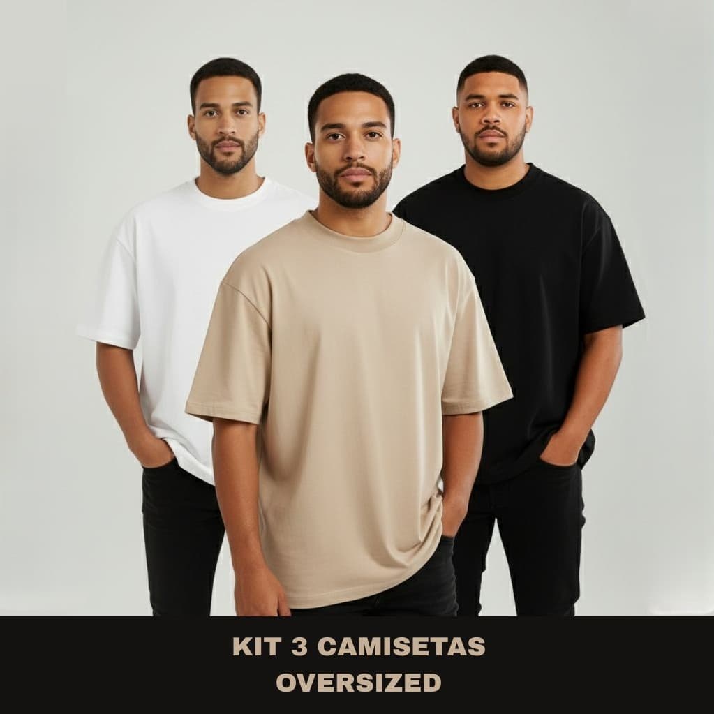 KIT 3 ou 1 Camiseta Oversized Plus Size Masculina 100% Algodão Premium StreetWear