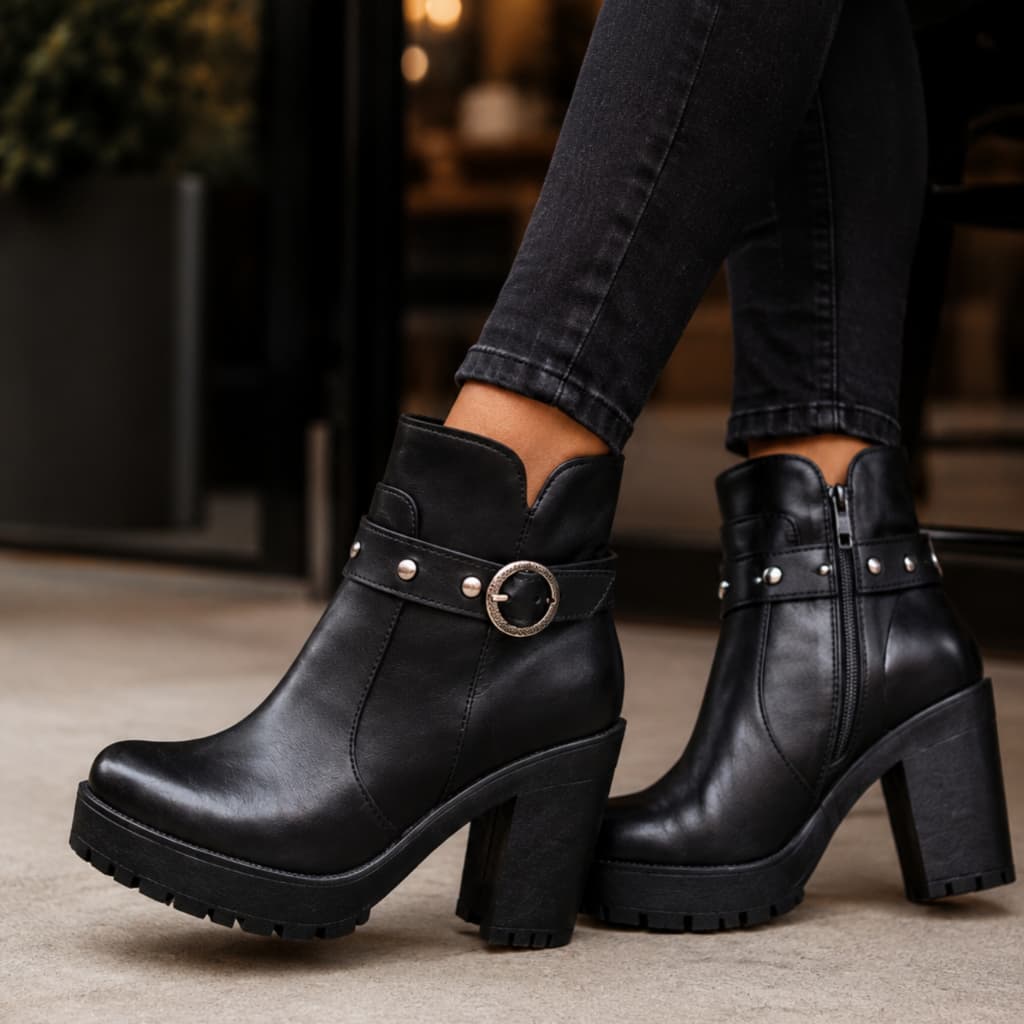 Bota Feminina Coturno Casual Moderna Elegante Confortável Salto Alto Couro Blogueira Macio