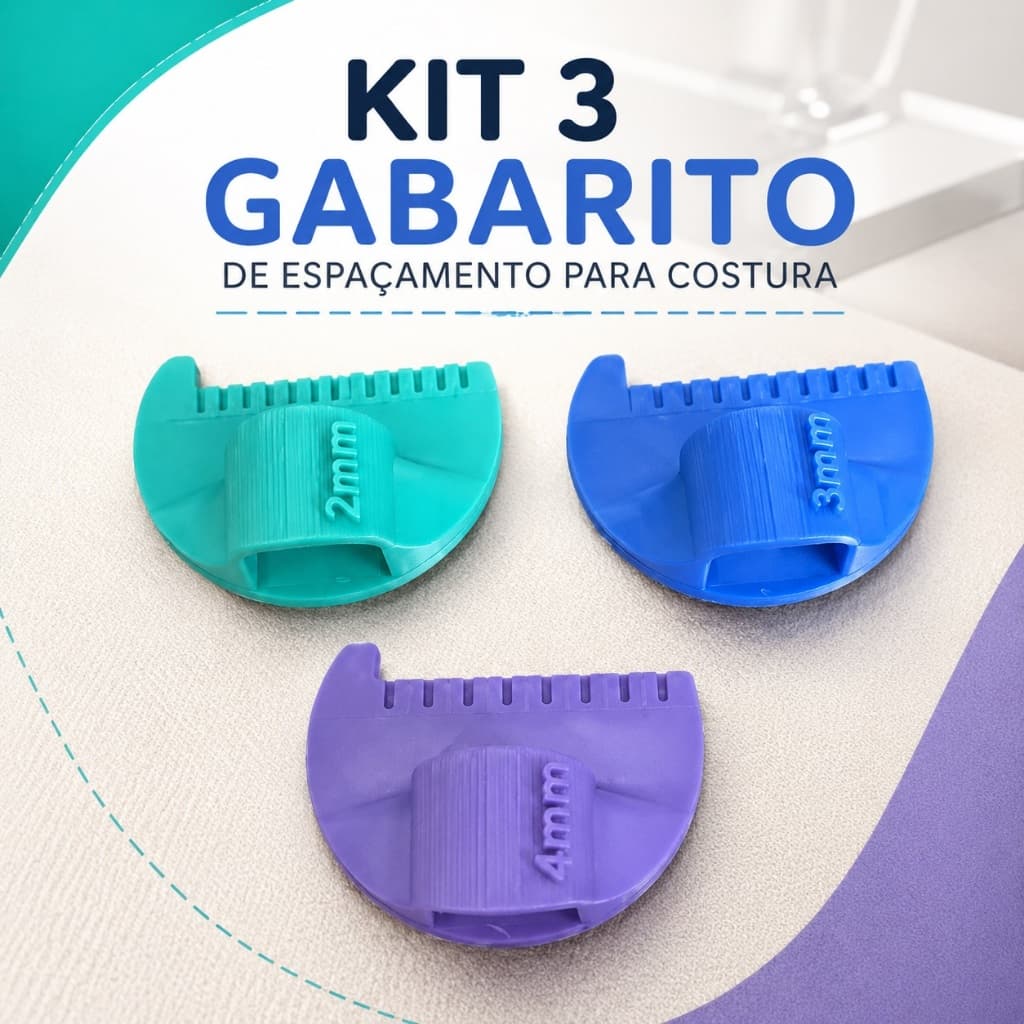 Kit 3 Gabaritos de Espaçamento para Costura 2mm 3mm 4mm Marcador de Margem Costura Patchwork Artesanato