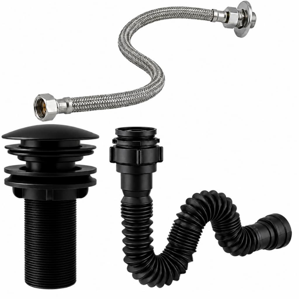 Kit Engate Flexivel Sifao Sanfonado ABS Universal Vavula Click ABS 7/8 Preto Black