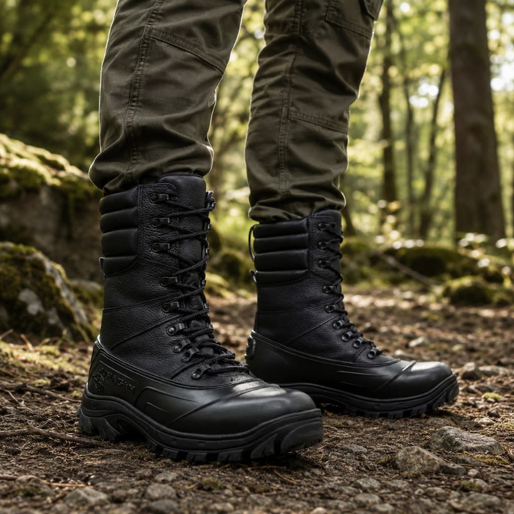 Bota Coturno Militar Operacional Tatica Couro Legitimo Cano Alto Impermeável Resistente Zíper Preto
