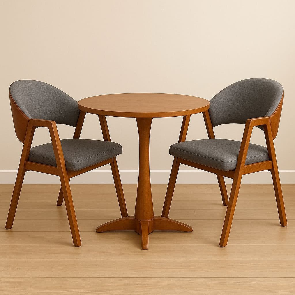 Kit 2 Cadeiras Poltrona Sala de Jantar com Braço Madeira Maciça Estofada Corino Luxo Movellu Home