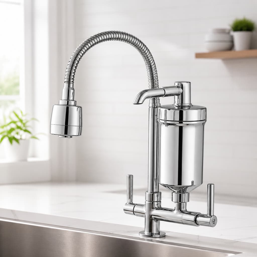 Torneira Com Filtro de Cozinha Gourmet Flexível 2 Jatos De Bancada Pia Chuveirinho Arejador