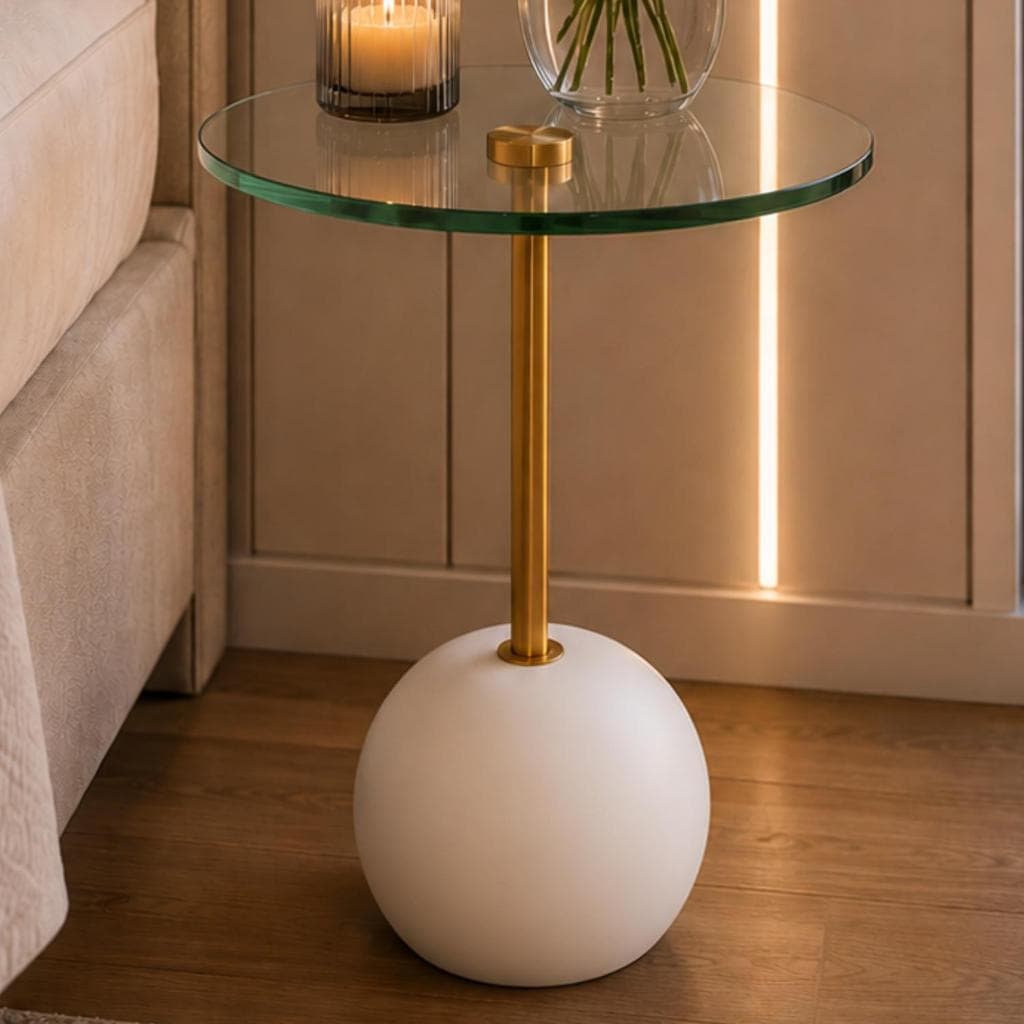 Mesa Lateral Moderna Vidro Temperado Sala Quarto Branca