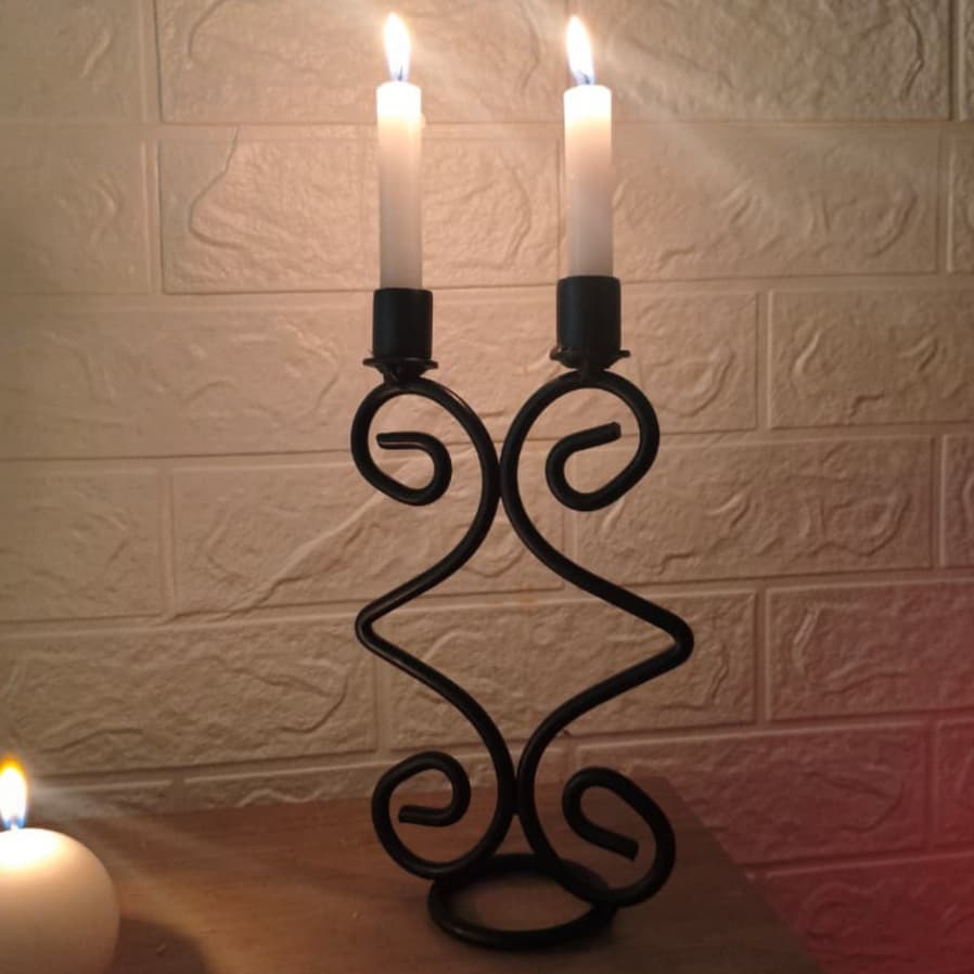 Candelabro Versailles Ferro Maciço Castiçal Duplo Vintage Porta 2 Velas Preto