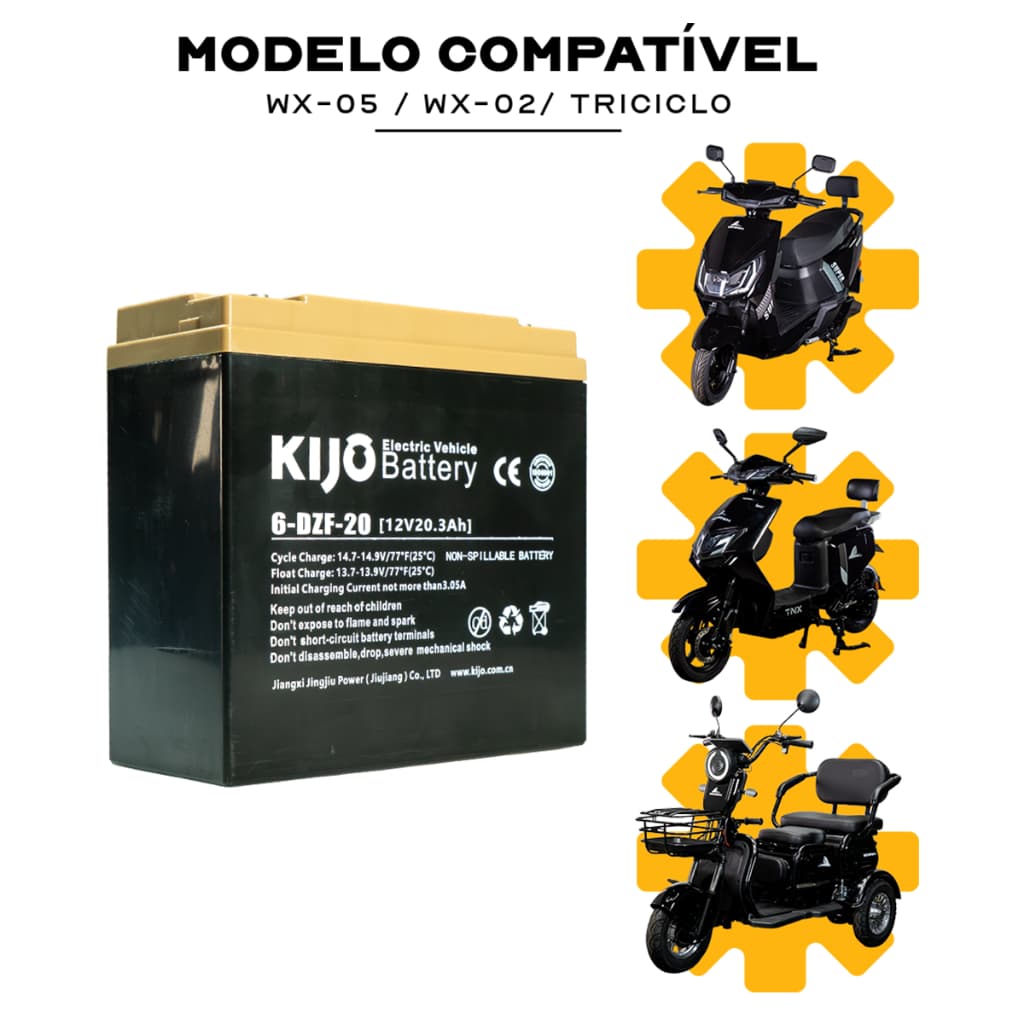 Bateria de Chumbo 12V 20Ah Scooter Triciclo Elétrico Universal Wehawk Sousa Moto Chefe