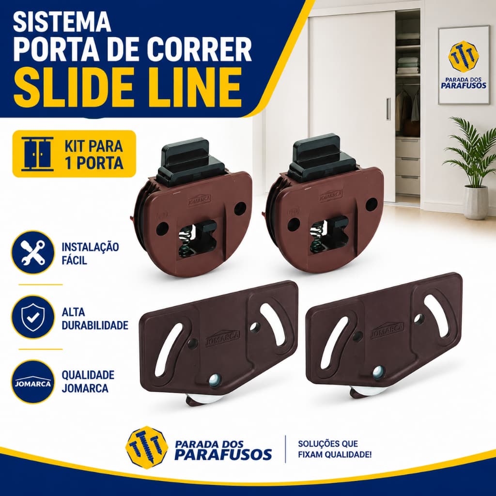Kit Sistema Porta de Correr Slide Line Jomarca Para 1 Porta Roldana Trilho Armário Guarda Roupa