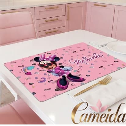 Kit com 2 Lugares Americano Minnie Jogo Americano Retangular em PVC Impermeável (28x43 cm) (Modelo C)