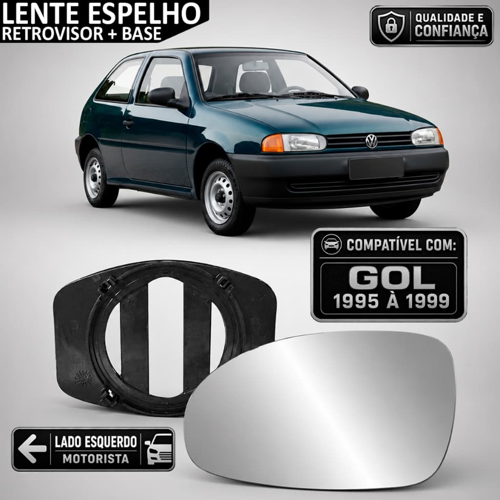 Lente com Base Espelho Retrovisor Gol 1995 a 1999 Subconjunto