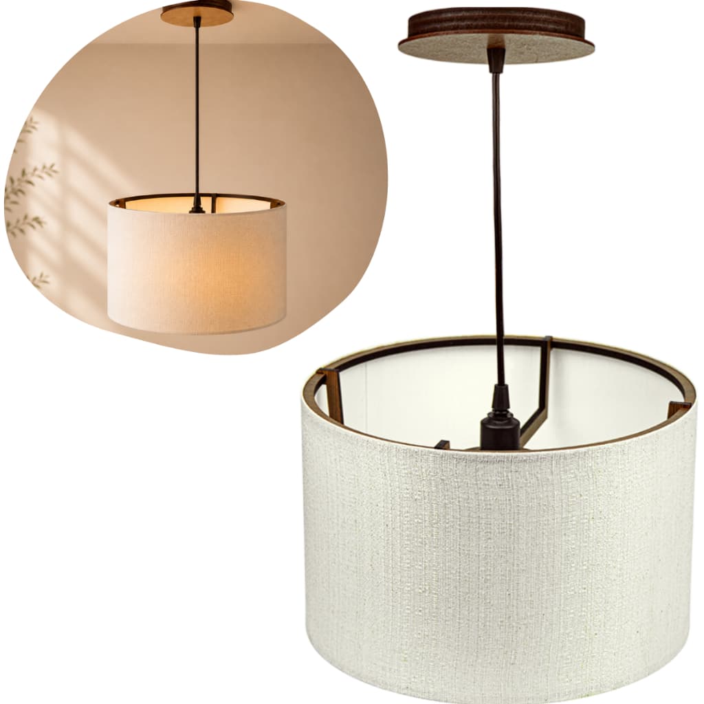 Lustre Cúpula Artesanal 40x25 Cm Kit Canopla De Madeira-Decoração de Ambiente Moderno Em MDF  | Bivolt