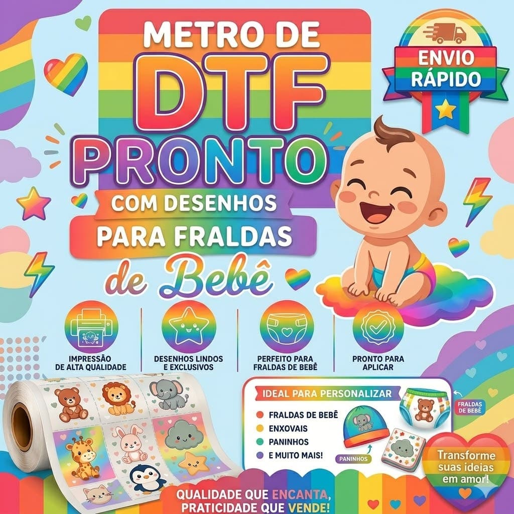 Metro DTF Pronto de Estampas Para Fraldas E Enxoval De Bebê