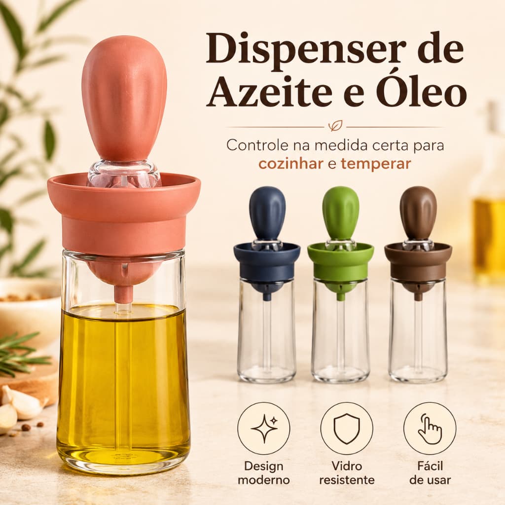 Dispenser de Azeite 2 em 1 com Pincel de Silicone e Dosador, Porta Óleo para Cozinha sem Desperdício