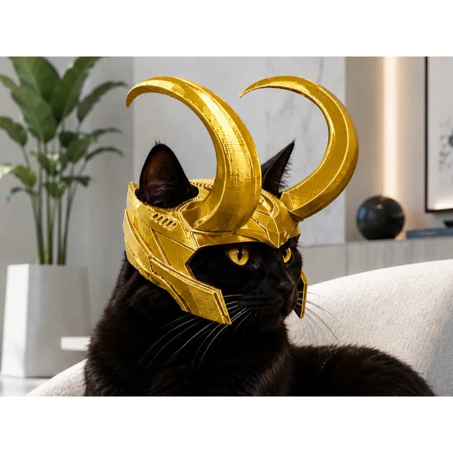 Capacete Loki para Gatos | Fantasia Pet Geek | Acessório Divertido para Fotos e Cosplay Felino