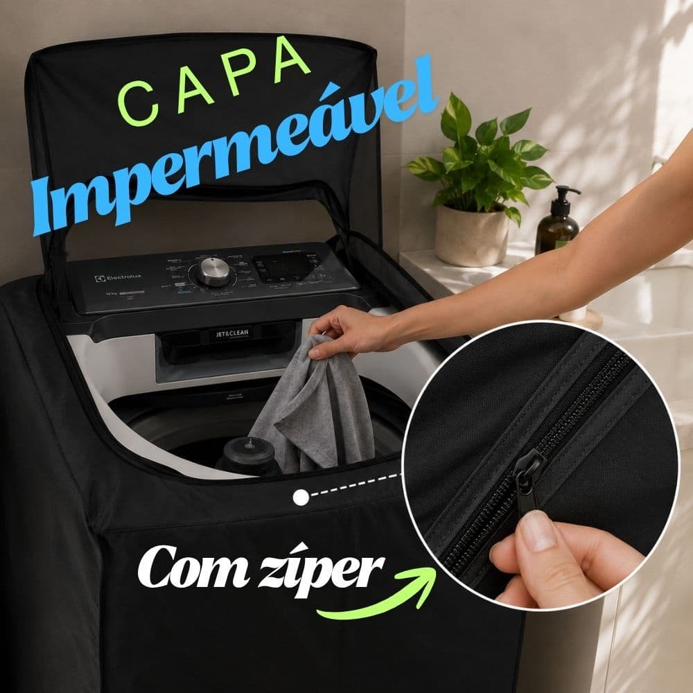 Capa Impermeável Lavadora Abertura Superior Zíper Lisa 7 a 15Kg Consul Brastemp Electrolux
