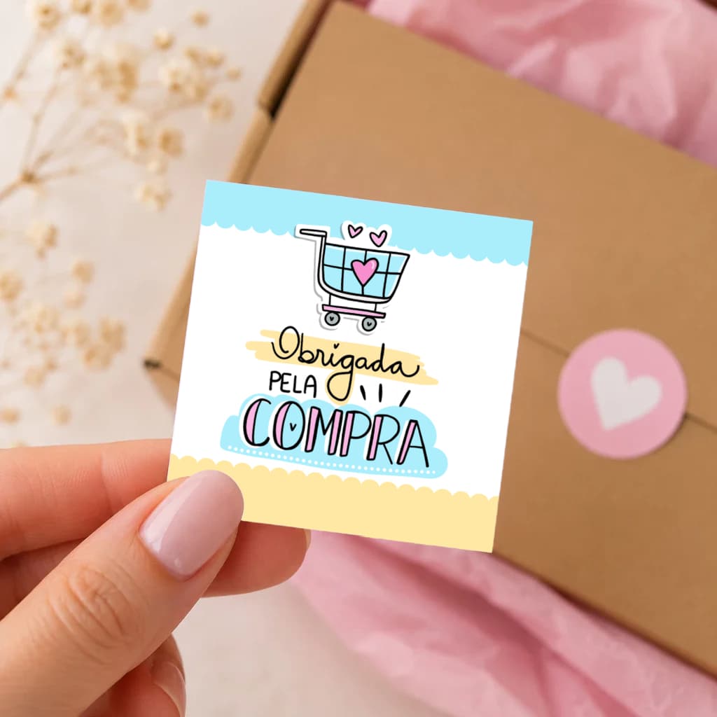 100 Tags Agradecimento ao cliente / Mini cartão para loja, empresa, mimo, pedido 5x5cm R:A04