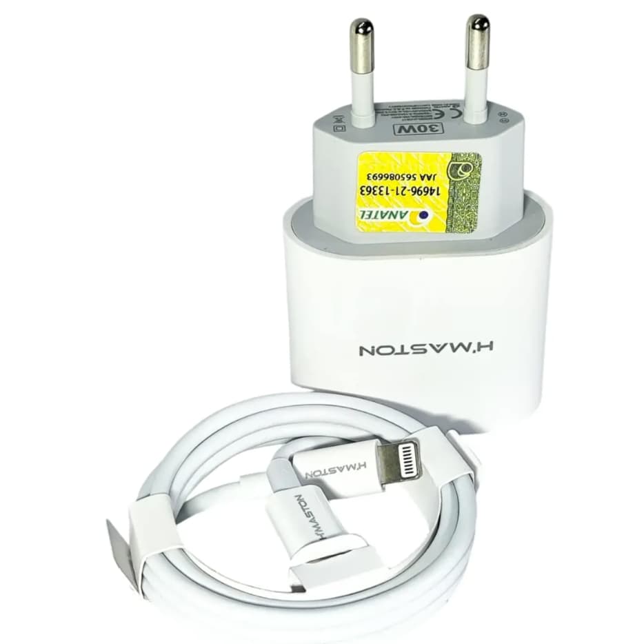 Carregador iPhone Turbo 30W com Cabo 1Metro Carregamento Rápido H'maston CB17