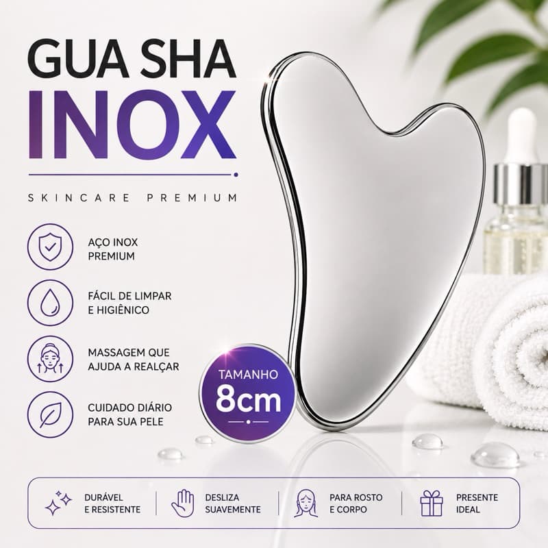 Gua Sha Inox Grande 8cm Massagem Facial Drenagem Linfática Anti Inchaço