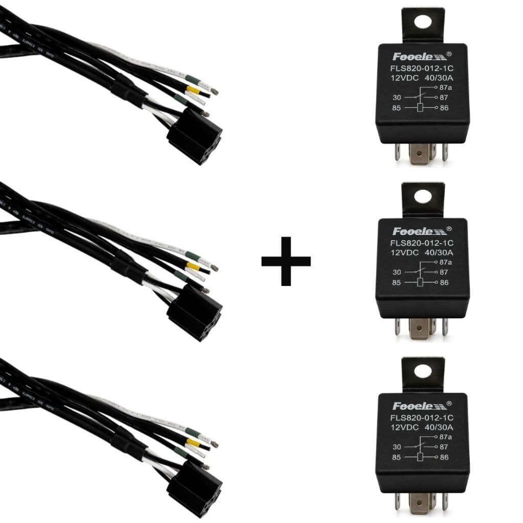 Kit com 3 Relés Automotivos Universal 12V 40A 5 Pinos + 3 Chicotes 60cm