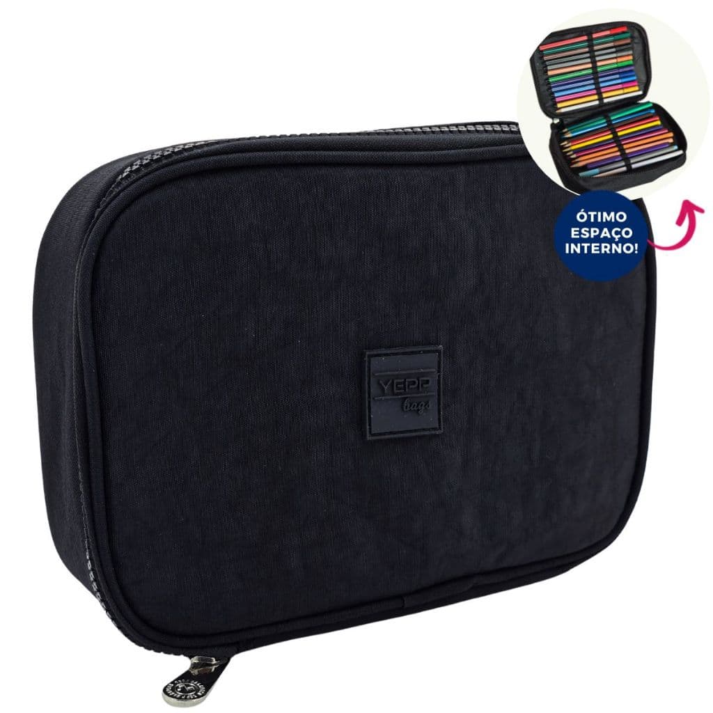 Estojo De Nylon Grande Com 2 Divisórias Eom Modelo Organizador de Lapis