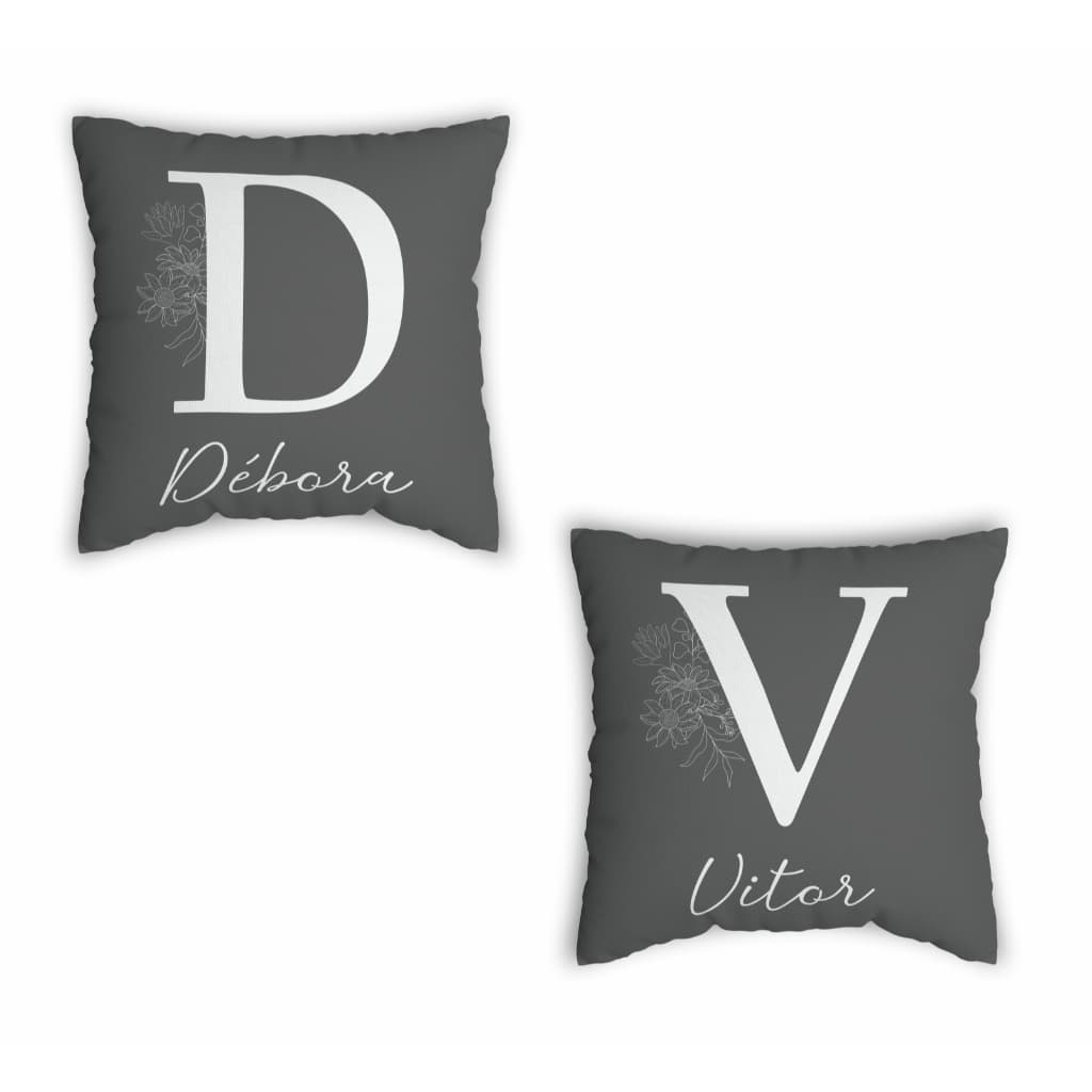 Kit 2 Capas de Almofadas Casal Estampa Letra Inicial e Nome 40x40 Decoração Quarto Romântico