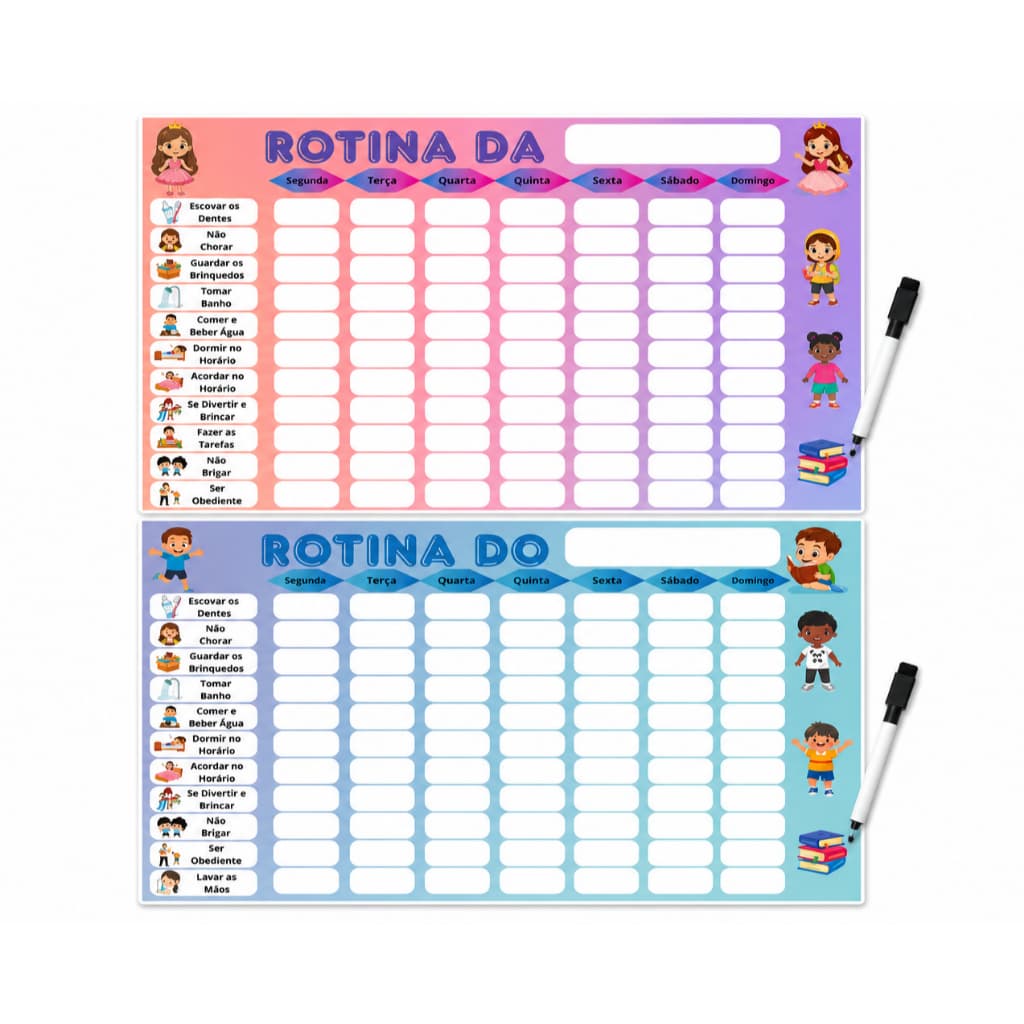 Quadro Rotina Semanal Atividades Criança Infantil C/Caneta Apagador A3 C/Imã