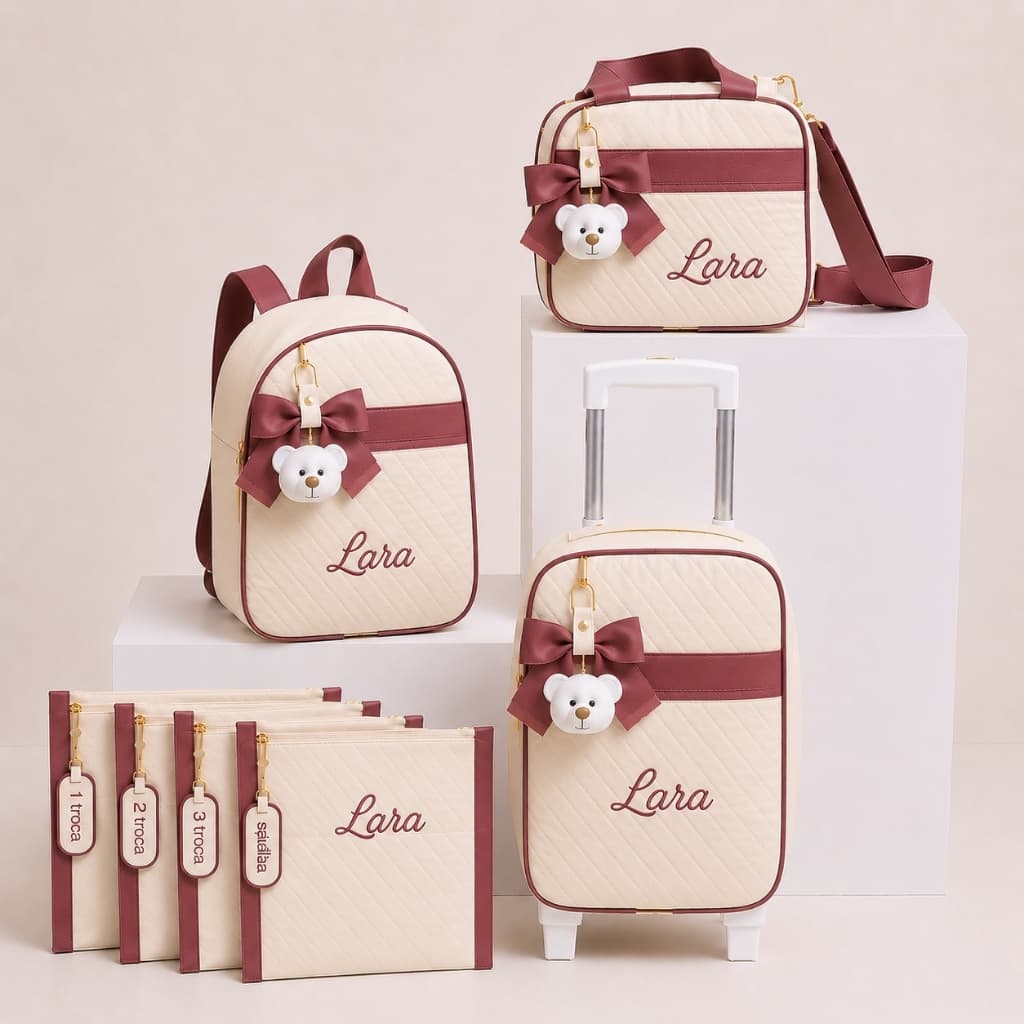 Bolsa Maternidade  Luxo  Peças com Mala de Rodinhas Personalizado