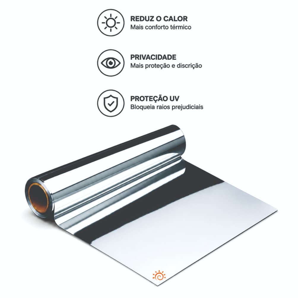 Insulfilm Espelhado 75cm x 10m Película Prata Smoke G5 Residencial Porta Janela Box Privacidade Redução de Calor
