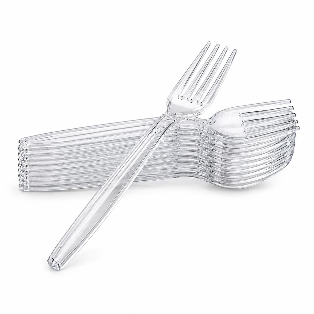 Garfo Cristal Premium Descartável Reforçado para Sobremesa Kit 50 a 300 Unidades Transparente Doces